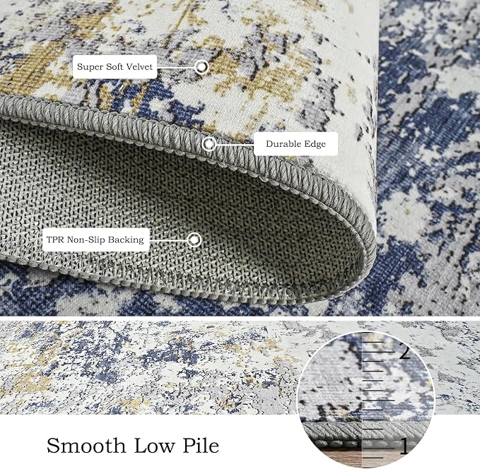 Toneed Abstract Area Rug Modern Washable Rug Soft Non Slip Rug Low Pile - Image 5