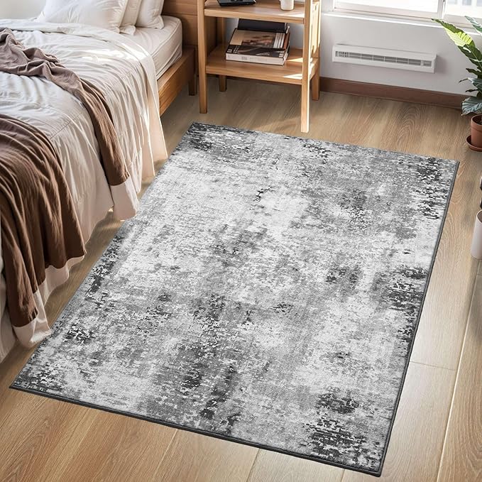 Entryway Rug 3x5 Grey Bedroom Area Rug Washable Non Slip Abstract Boho Rugs - Image 2