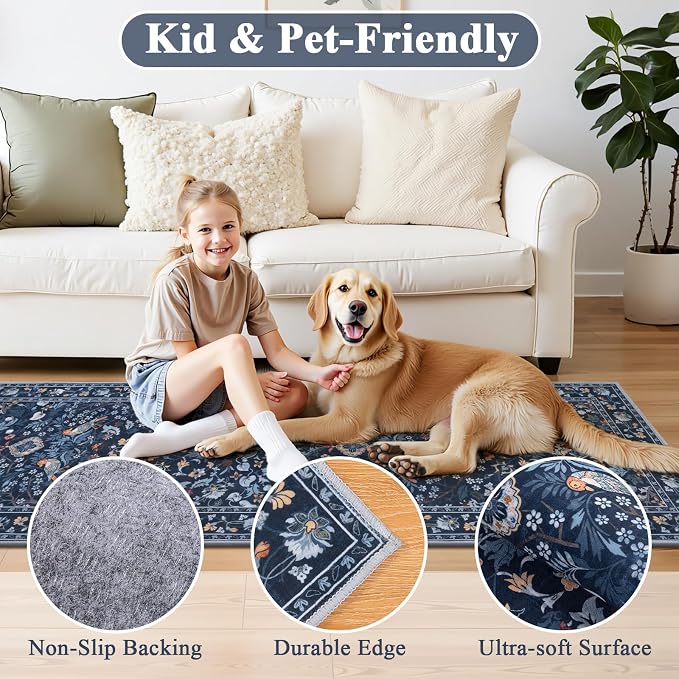 HEBE Washable Hallway Runner Rug 2'x 6' Non Slip Kitchen Rugs Runner, Low Pile - Image 6