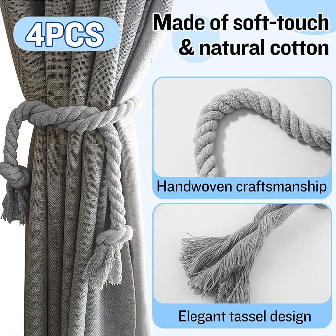 4 Pcs Hand Woven Curtain Tiebacks No Drilling - Image 4