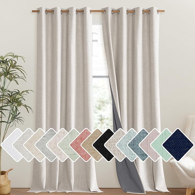 NICETOWN Brich Vintage Open Linen Weave Flax Thermal Curtains, 100% Blackout by NICETOWN