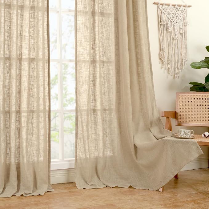 LAMIT Linen Semi Sheer Curtains 96 inches Long 2 Panels Set, Light Filtering - Image 9