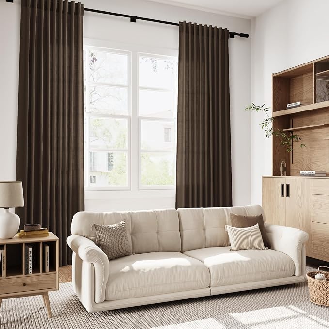 Extra Long Curtain Chocolate Morden Linen Blend Light Filtering Back Tab - Image 7