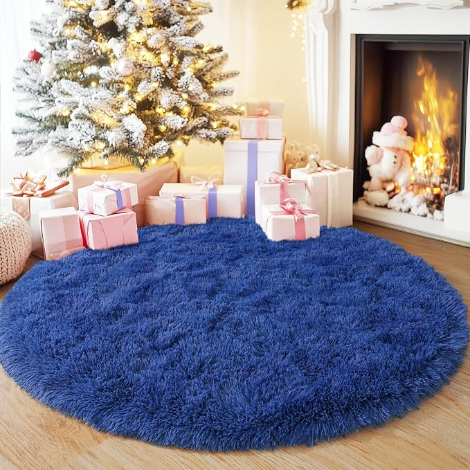 5'x5' Blue Round Rug for Bedroom, Ultra Soft Fluffy Circle Rug for Kids Girls - Image 3