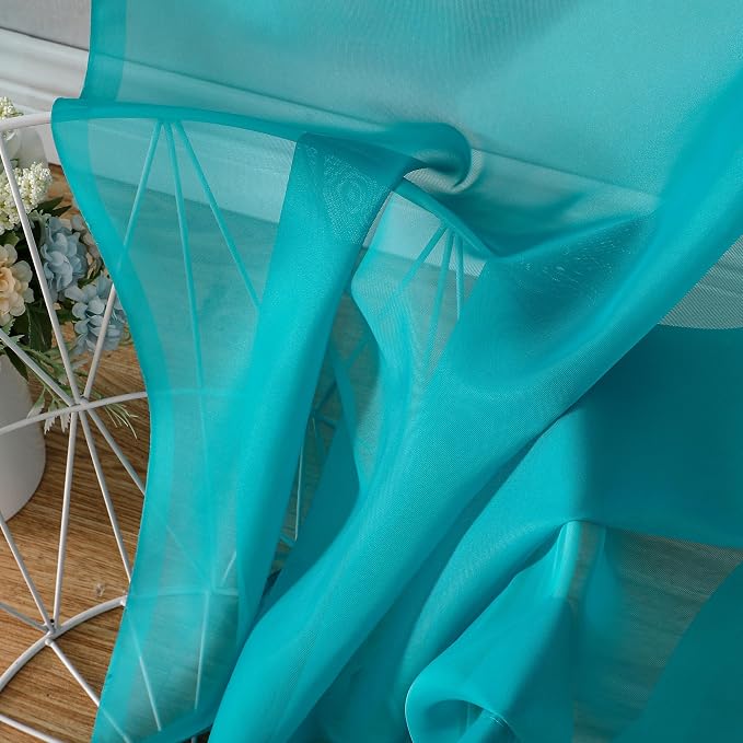 OVZME Turquoise Sheer Curtains 54 Inches Long 2 Panels - Image 6