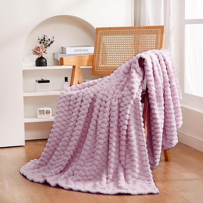 Puncuntex Light Purple Throw Blanket 60"×80" inches Fuzzy 3D Jacquard by Puncuntex