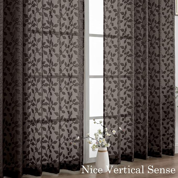 Chyhomenyc Chocolate Sheer Curtains 90 Inch Length 2 Panels Set, Light - Image 9