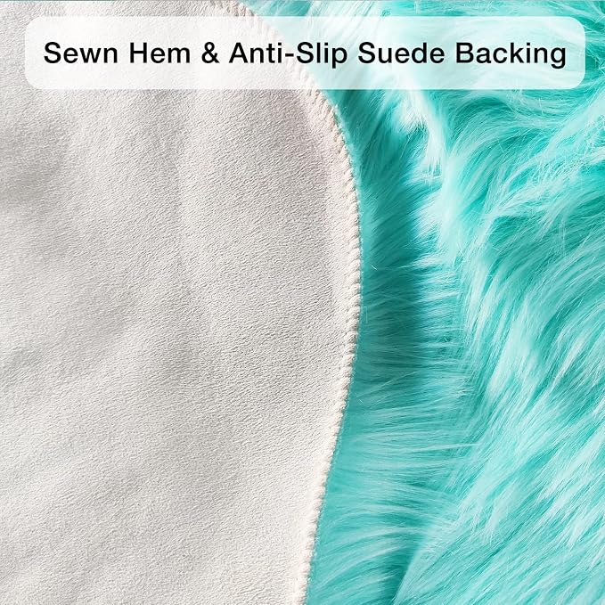 duduta Turquoise Blue Sheepskin Rug 2x3 ft, Small Faux Fur Chair Covers | Shag - Image 4