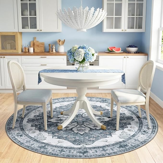 Area Rugs 6ft Washable Non-Slip, Floral Vintage Distress Print Pattern - Image 2