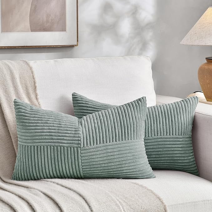 Fancy Homi 2 Packs Grey Blue Lumbar Decorative Throw Pillow Covers 16x26 Inch by Fancy+Homi