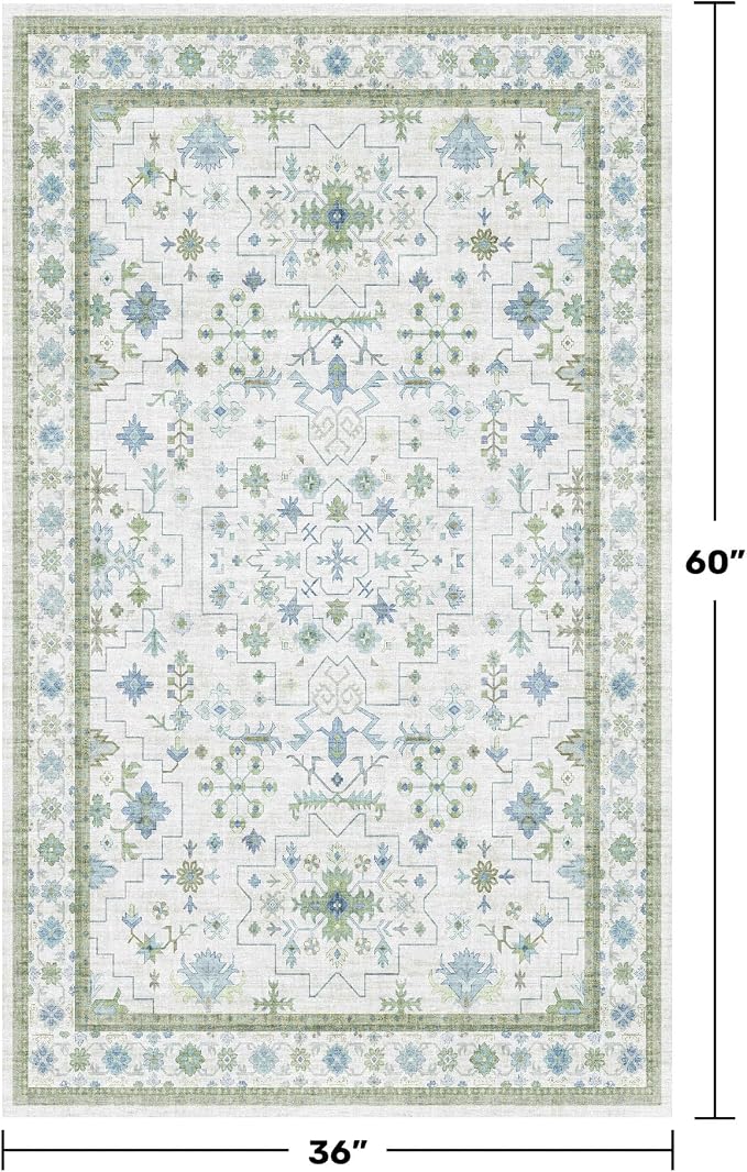 Blue and Green Washable Entryway Rugs 3x5 - Image 2