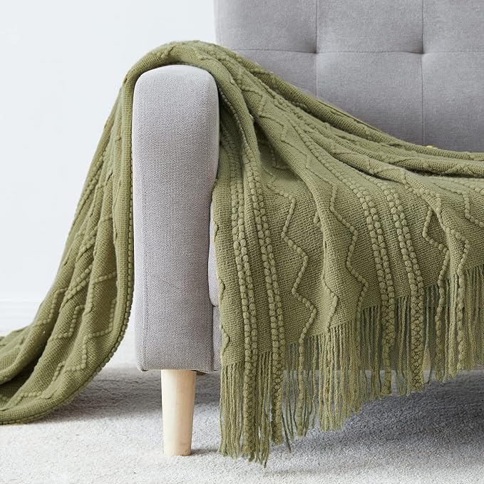 BOURINA Dark Olive Throw Blanket 50x60 Inches Throw Textured Solid Soft Sofa - Image 3
