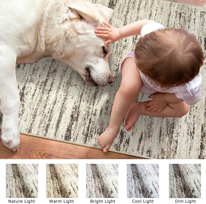 Lansny Modern Abstract Runner Rug, 2x6 Feet, Faux Wool, Machine Washable - Image 3