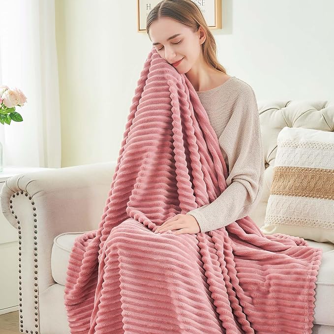 BEDELITE Fleece Blanket Twin Size – 3D Ribbed Jacquard Soft and Warm Decorative - Image 4