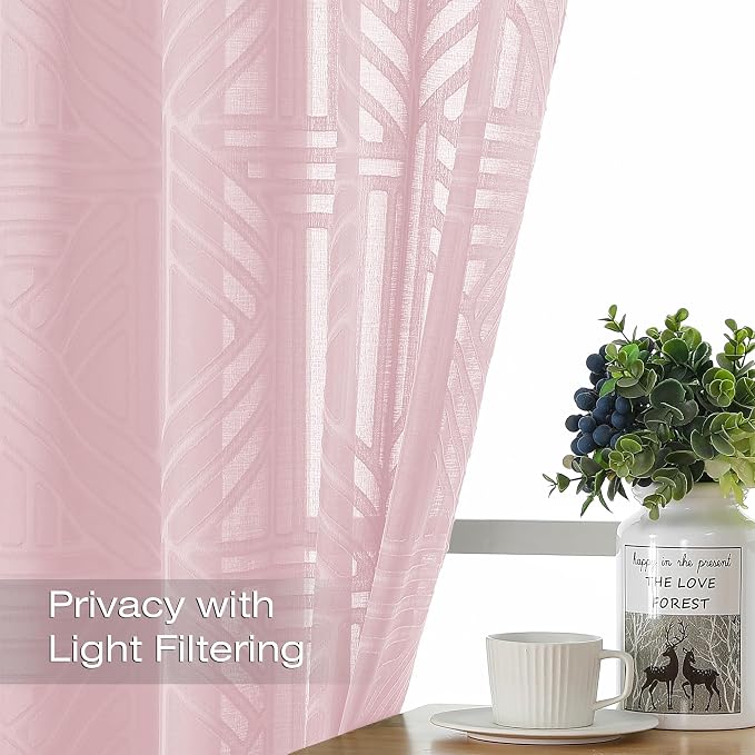 Simplebrand Blush Sheer Kitchen Curtains 36 Inch Length Tier Curtains 2 Panels - Image 2