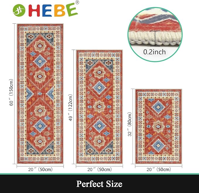 HEBE Boho Kitchen Rug Sets 3 Piece - Image 2