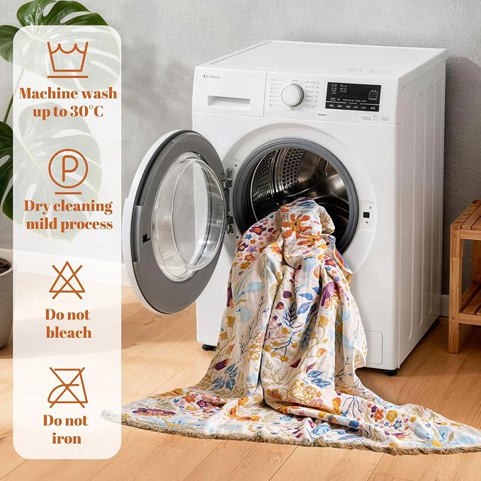 MSGKV Boho Throw Blanket for Bed 100% Cotton Floral Twin Size Couch Blanket - Image 8