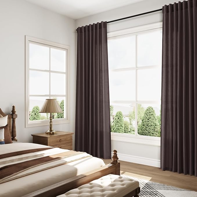 Nanspring Cocoa Coffee Linen Blend Light Filtering Back Tab Curtains 108 Inches - Image 8