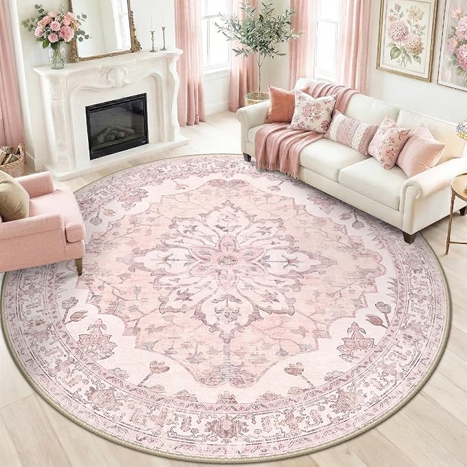 Area Rugs 8ft Washable Non-Slip, Floral Vintage Distress Print Pattern by RELEANY