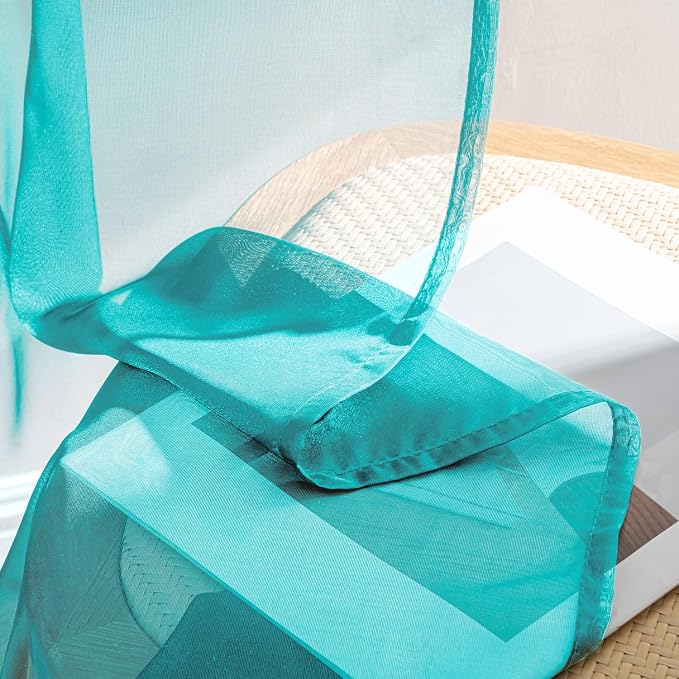 MIULEE Turquoise Sheer Curtains 96 Inches Long, 4 Panels Set, Light Filtering - Image 7