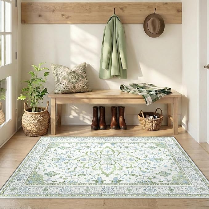 RELEANY Area Rugs 3'x5' Washable Non-Slip, Floral Vintage Distress Print - Image 2