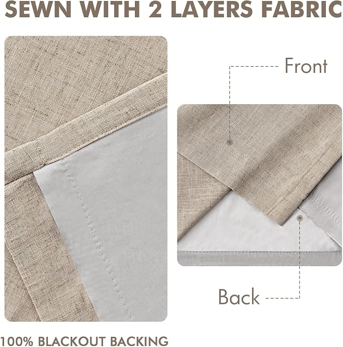 MIULEE Sand Pinch Pleated 100% Blackout Linen Curtains 40x84 Inches | Room - Image 5