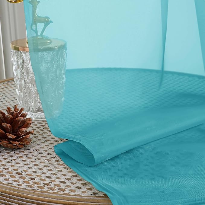 OWENIE Extra Long Turquoise Sheer Curtains 96 Inches Long 2 Panels Set - Image 7
