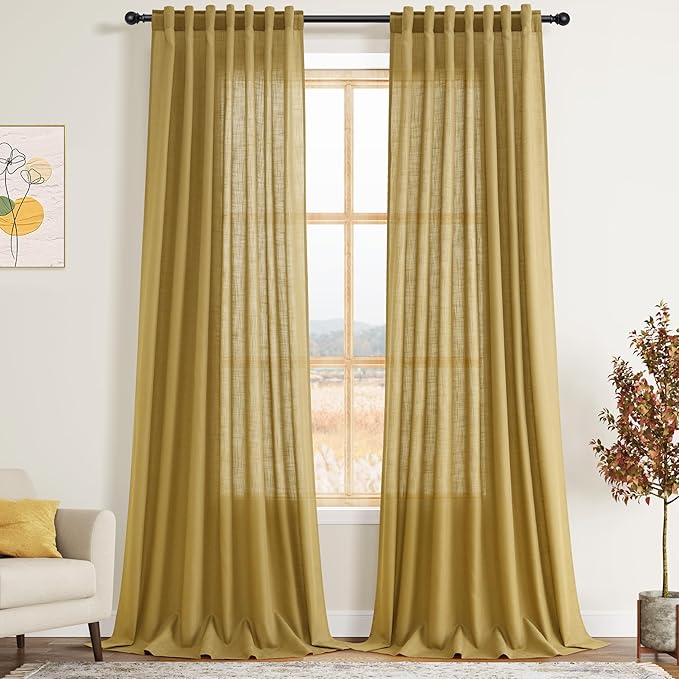 Extra Long Gold Linen Curtains 120 Inch by Nanspring