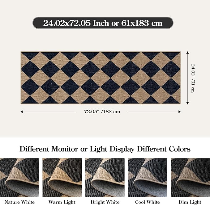 Lahome Colette Checkered Easy Jute Runner Rug, 2x6 Kitchen Mats - Image 2