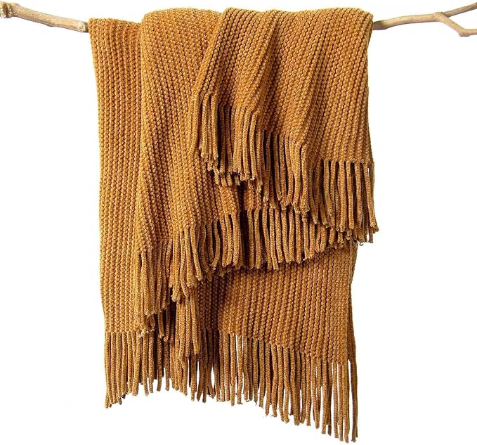 lifein Throw Blanket for Couch, Soft Boho Decor Bed Throw, Cozy Brown Knitted by lifein