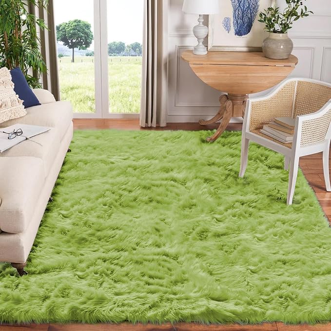 Goolela Lime Green Area Rug 8x10 Fluffy Fuzzy Furry Rug - Image 2