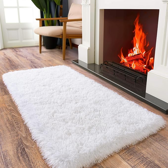 Soft Runner Rugs for Bedroom Hallways, 2x4 White Fluffy Shag Throw Area Rug Non - Image 3