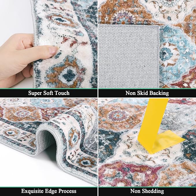 HEBE Hallway Runner Rug 2'x6' Washable Vintage Distressed Area Rugs Non Slip - Image 5