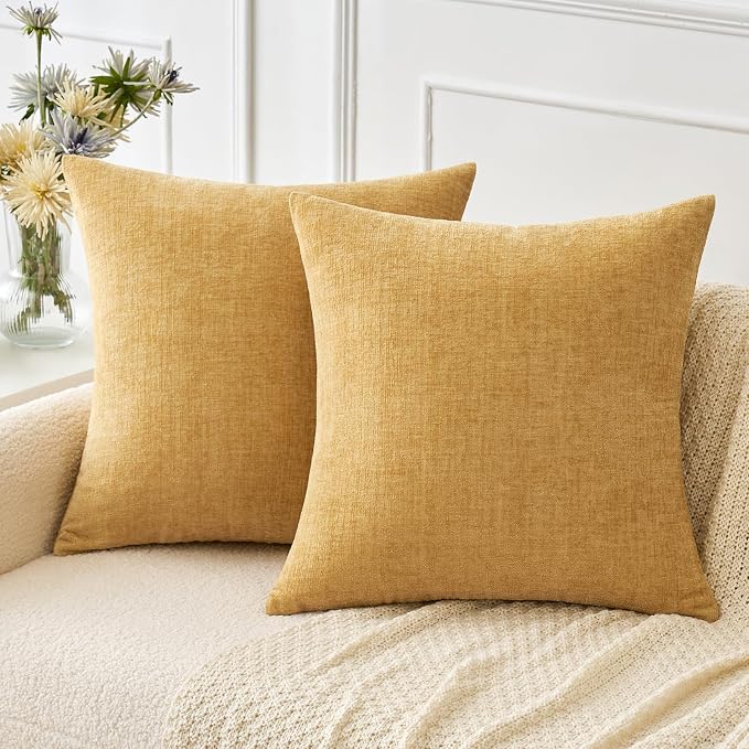 MIULEE Pack of 2 Couch Throw Pillow Covers 16x16 Inch Soft Gold Chenille Pillow by MIULEE