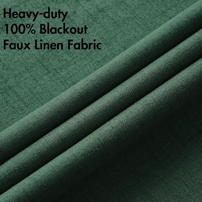 MIULEE Linen Curtains for Bedroom 100% Blackout Thermal Insulated Emerald Green - Image 5