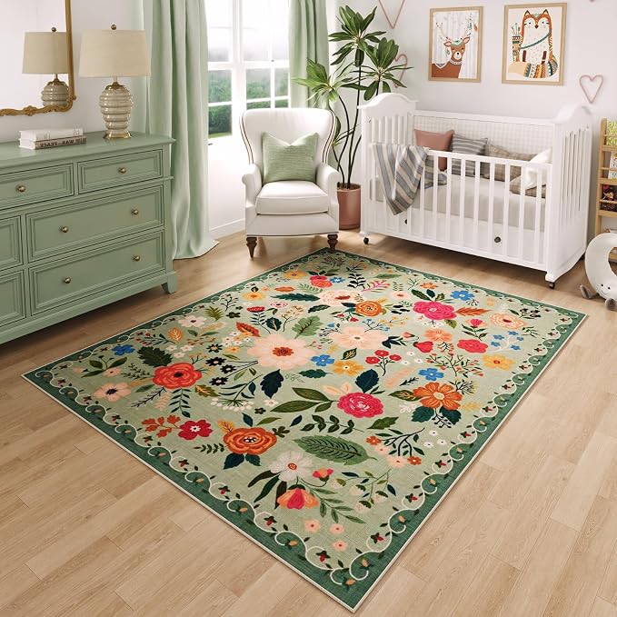 Rugcomf Area Rug 4x6 Rug Washable Boho Rugs Non Slip Low Pile Floral Small by Rugcomf
