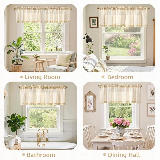 jinchan Linen Stripe Valance for Window 16 Inch Modern Rustic Farmhouse Valance - Image 9