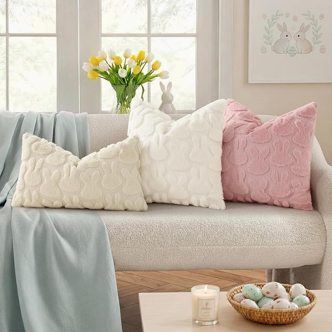 decorUhome Easter Bunny Pillow Covers 16x16 Inch Set of 2, Soft Plush Faux Wool - Image 3
