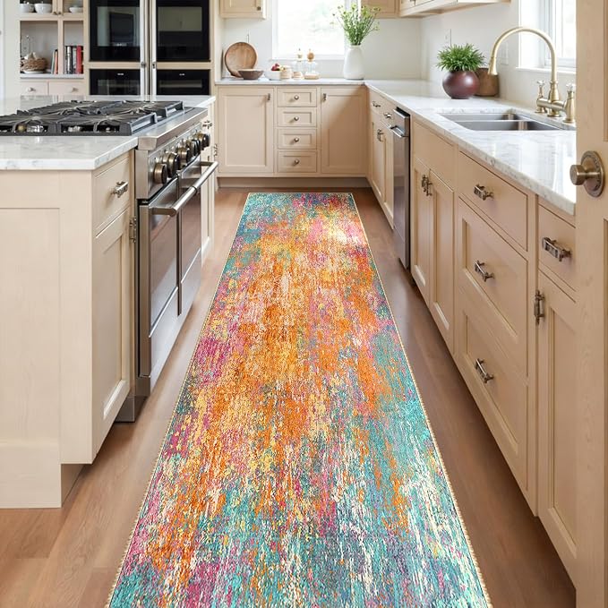 Washable Area Rugs 2'x10' Non-Slip Modern Abstract Soft - Image 2