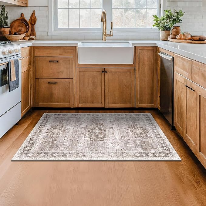 Washable Neutral Farmhouse Large Entryway Rug, 3x4 Area Rugs - Image 6