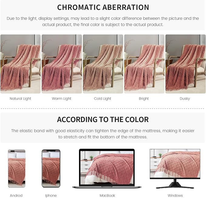 BOURINA Coral Pink Throw Blanket 50 x70 Inches Jacquard Argyle Throw Textured - Image 7
