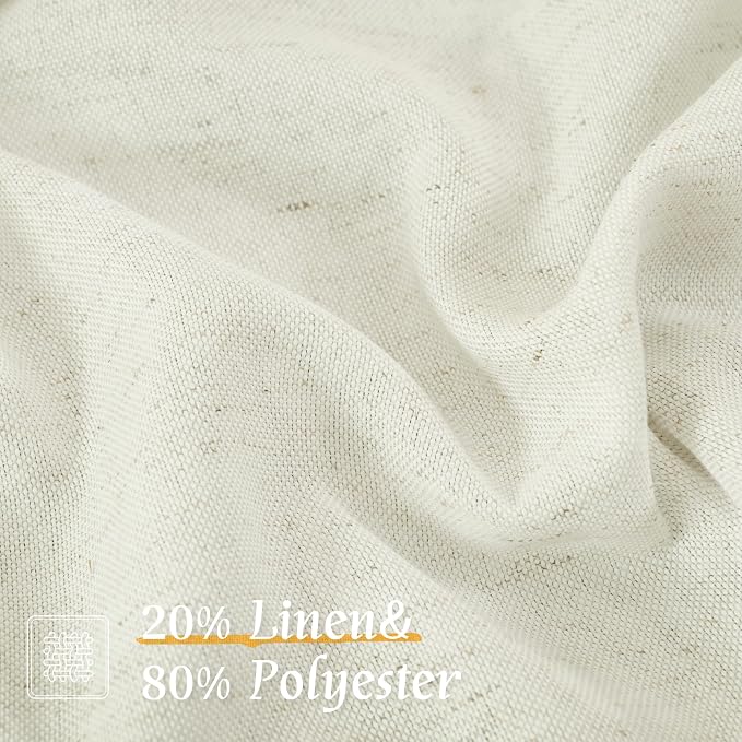 LAMIT Cream Linen Curtains 48 Inch Length 2 Panels, Light Filtering Faux Linen - Image 2