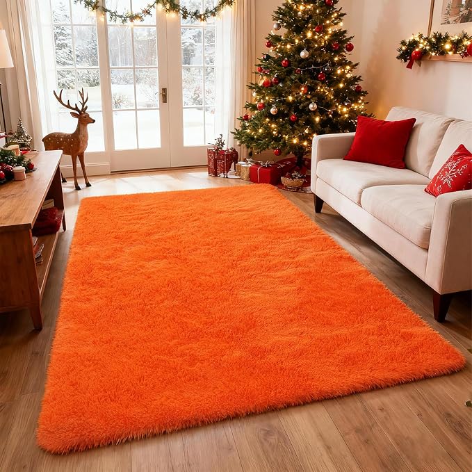 Orange Shag Area Rugs for Bedroom Living Room, 5X8 Ultra Soft Fluffy Area Rugs by Boshengya