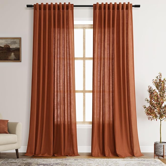 Nanspring Terracotta Linen Curtains 90 Inches Long 2 Panel Set Back Tab Boho by Nanspring