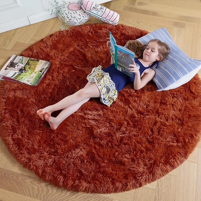 Amdrebio Terracotta Rust Round Circle Rug 6Ft by Amdrebio