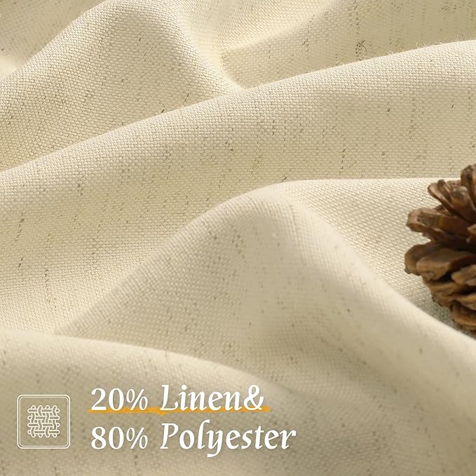 LAMIT Beige Linen Curtains for Windows 2 Panels Set, 48 Inch Linen Textured - Image 2