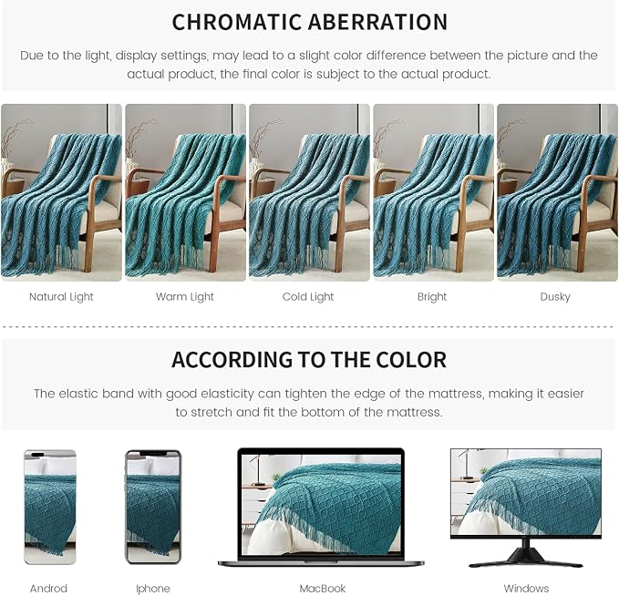 BOURINA Teal Throw Blanket 50 x70 Inches Jacquard Argyle Throw Textured Solid - Image 7