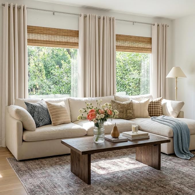 Linen Textured Total Blackout Curtains 84 Inches Long, Oatmeal | 100% Blackout - Image 5