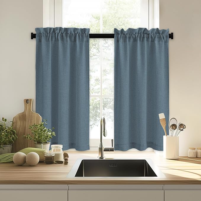 RYB HOME Cafe Curtains 24 inches Length, Linen Sheer Short Curtains - Image 7