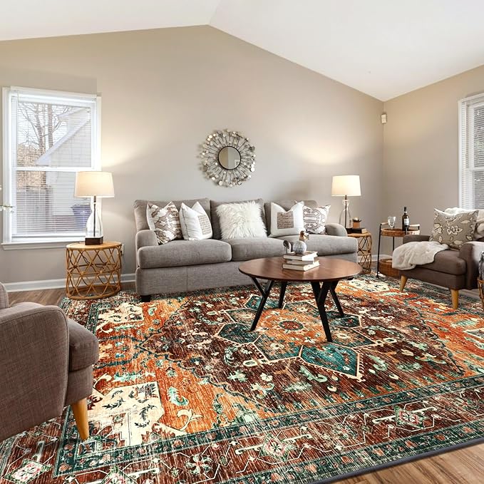 Yamaziot Area Rug 9x12 Large Rug, Non-Slip Washable Boho Vintage Living Room by Yamaziot